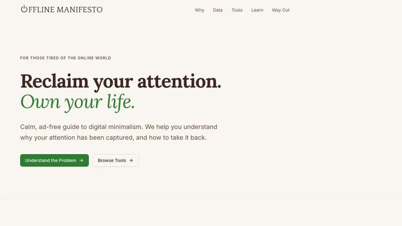 Screenshot webu Offline Manifesto